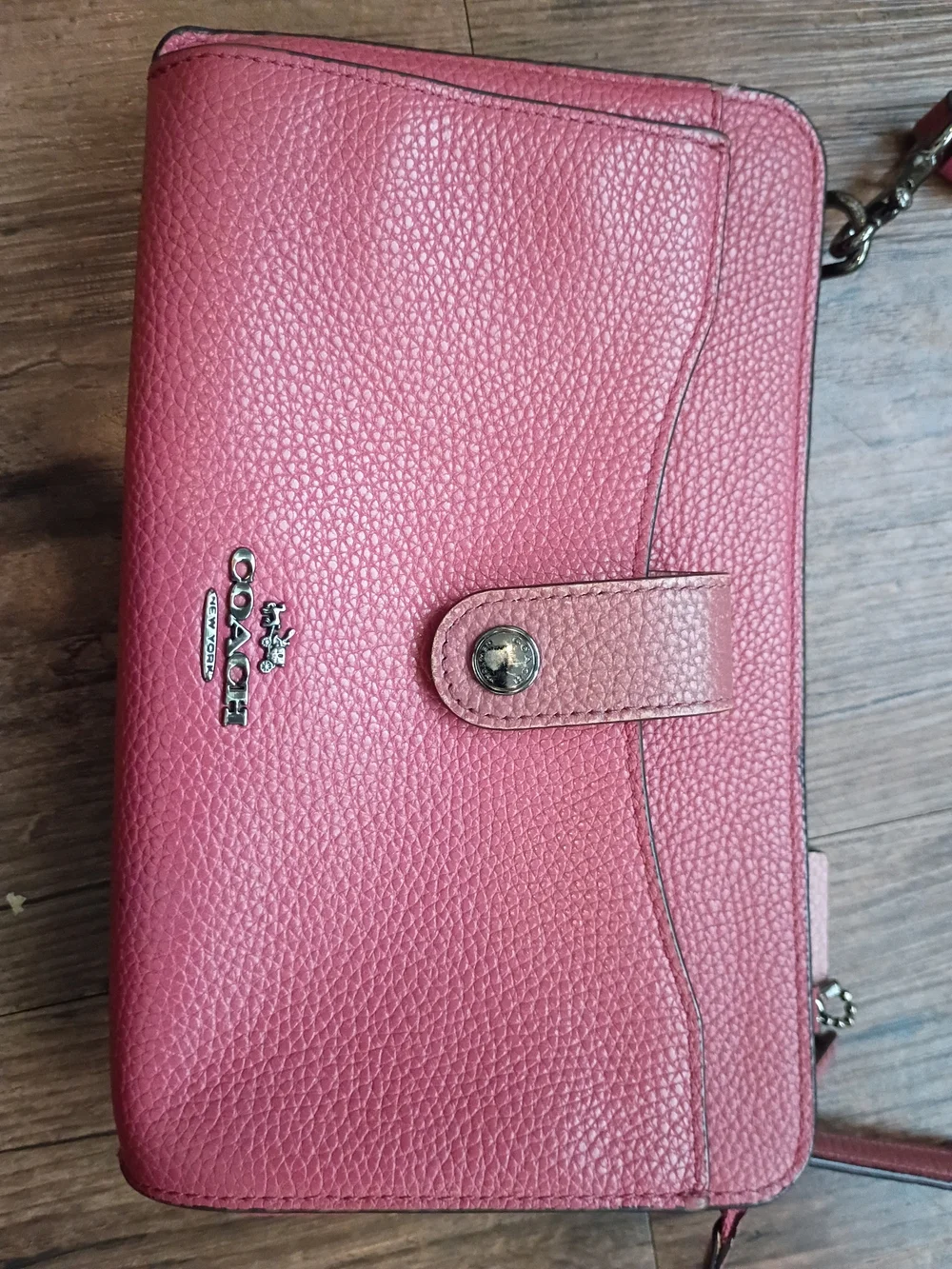 Coach Two-Toned Pink Pebbled Leather Crossbody Wallet